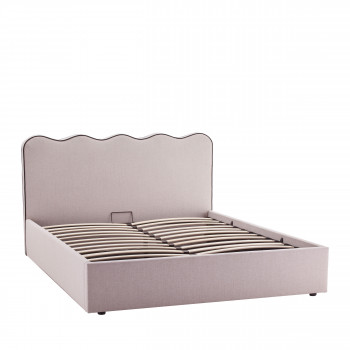 Nagoya - Lit coffre en tissu avec tête de lit ondulée 160x200cm