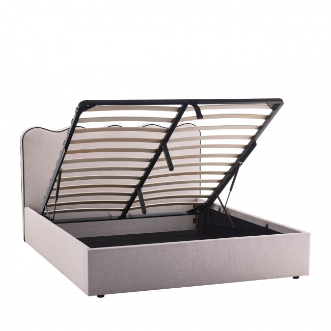 Nagoya - Lit coffre en tissu avec tête de lit ondulée 160x200cm
