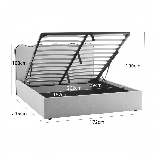 Nagoya - Lit coffre en tissu avec tête de lit ondulée 160x200cm
