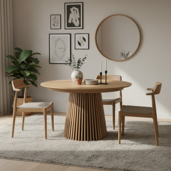 Lea - Table à manger extensible 4 à 6 personnes en bois ø120-160x120cm