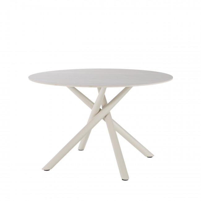Mattheo - Table à manger 4 personnes ronde effet travertin et métal ø120cm