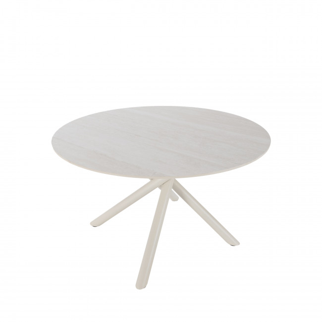 Mattheo - Table à manger 4 personnes ronde effet travertin et métal ø120cm
