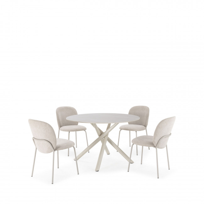 Mattheo - Table à manger 4 personnes ronde effet travertin et métal ø120cm