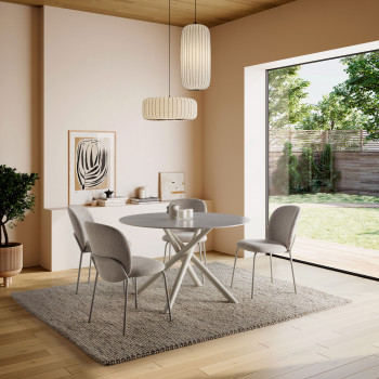 Mattheo - Table à manger 4 personnes ronde effet travertin et métal ø120cm