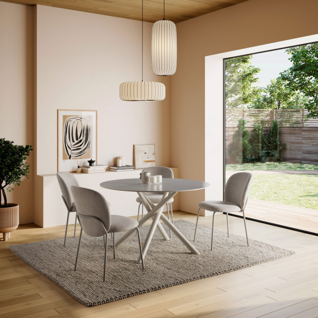 Mattheo - Table à manger 4 personnes ronde effet travertin et métal ø120cm