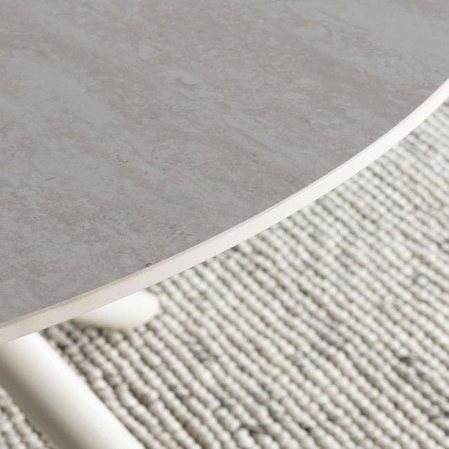 Mattheo - Table à manger 4 personnes ronde effet travertin et métal ø120cm