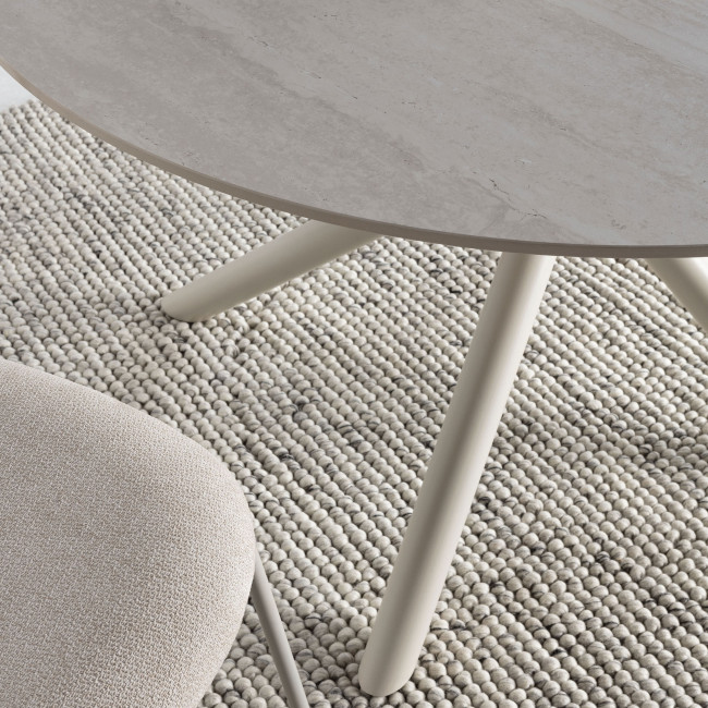 Mattheo - Table à manger 4 personnes ronde effet travertin et métal ø120cm