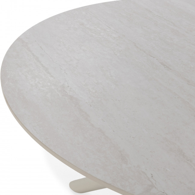Mattheo - Table à manger 4 personnes ronde effet travertin et métal ø120cm