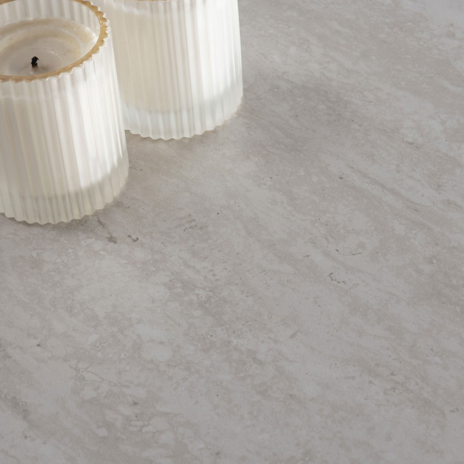 Mattheo - Table à manger 4 personnes ronde effet travertin et métal ø120cm