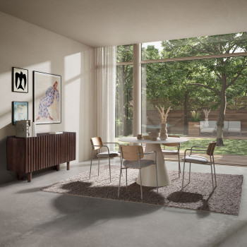 Celeste - Table à manger 4 personnes ronde en verre trempé et métal ø120cm