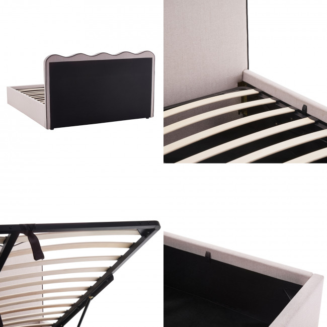 Nagoya - Lit coffre en tissu avec tête de lit ondulée 160x200cm