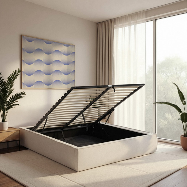 Liberio - Lit coffre en tissu 140x190cm