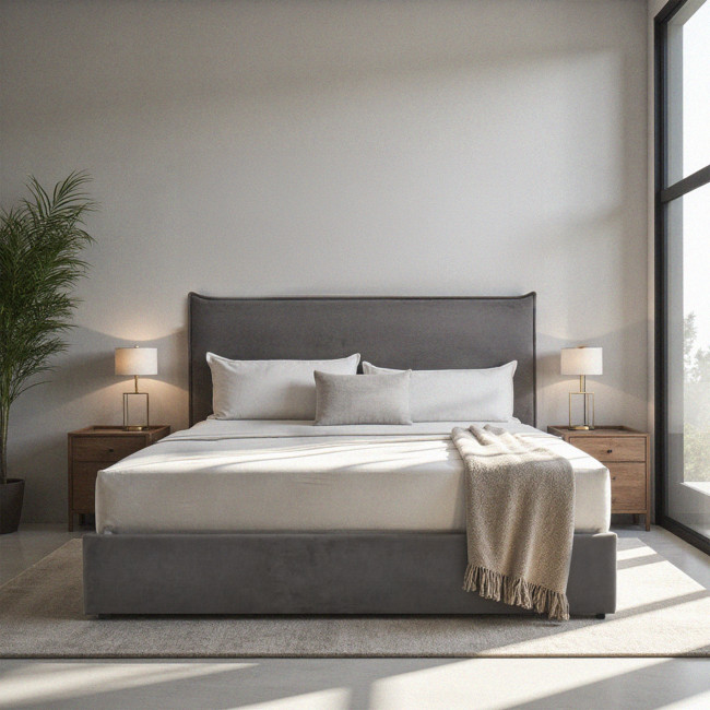 Cama - Lit coffre en velours côtelé 140x190cm