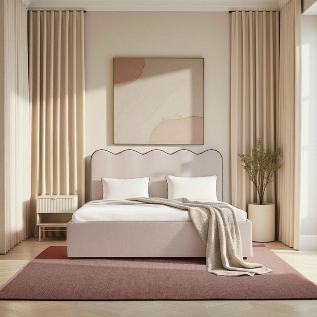 Nagoya - Lit coffre en tissu avec tête de lit ondulée 140x190cm