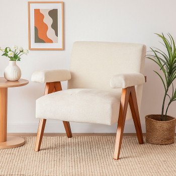 Veda - Fauteuil en tissu chenille et bois