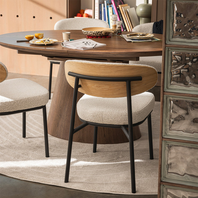 Rode - Lot de 2 chaises en tissu bouclette, bois et métal