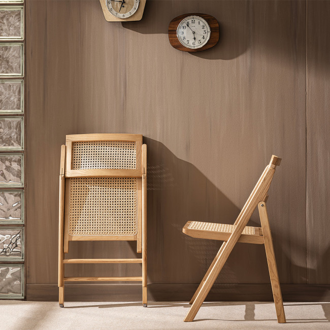 Paula - Chaise pliante en cannage et bois