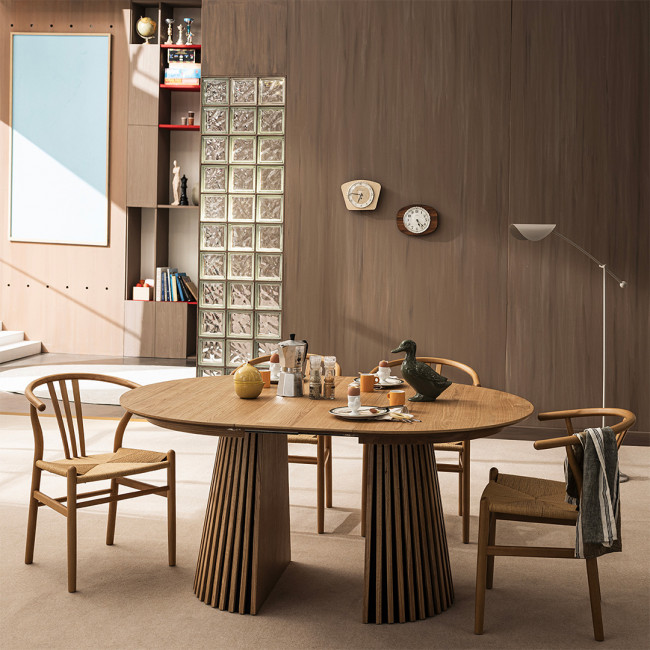 Lea - Table à manger extensible 4 à 6 personnes en bois ø120-160x120cm