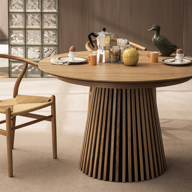Lea - Table à manger extensible 4 à 6 personnes en bois ø120-160x120cm