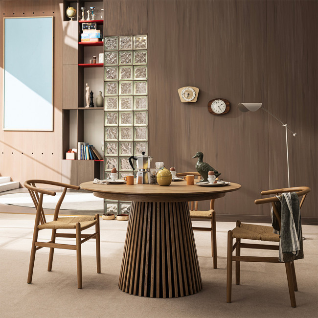 Lea - Table à manger extensible 4 à 6 personnes en bois ø120-160x120cm