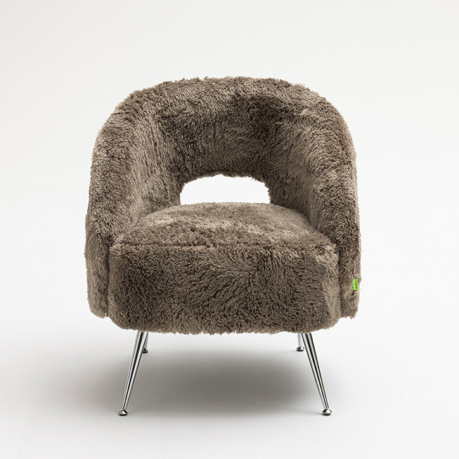 Verno - Fauteuil imitation fourrure avec pieds chrome