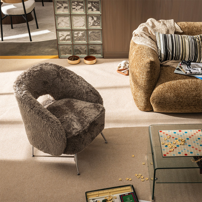 Verno - Fauteuil imitation fourrure avec pieds chrome