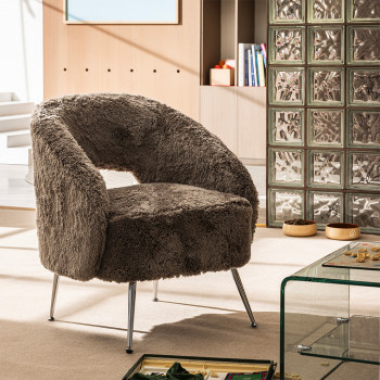 Verno - Fauteuil imitation fourrure avec pieds chrome