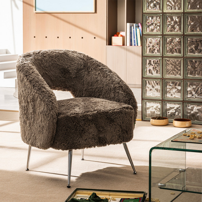 Verno - Fauteuil imitation fourrure avec pieds chrome