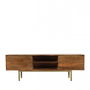 Liro - Meuble TV 2 portes en bois massif et métal L150cm