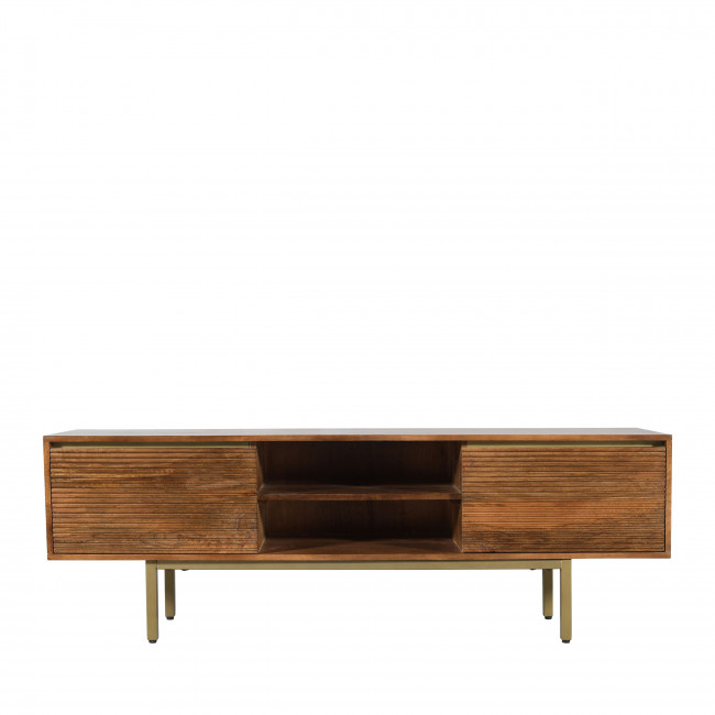 Liro - Meuble TV 2 portes en bois massif et métal L150cm