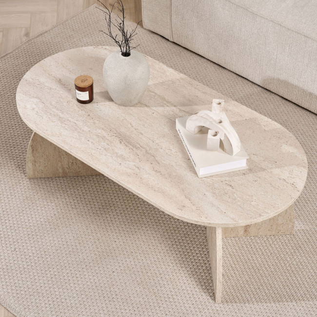 Louise - Table basse ovale effet travertin 120x60cm
