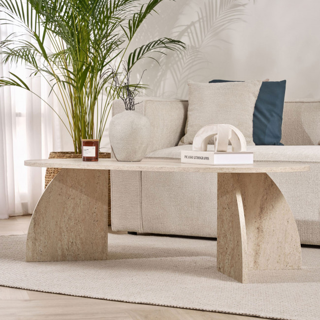 Louise - Table basse ovale effet travertin 120x60cm