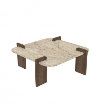 Soleni - Table basse en bois et effet marbre 90x90cm