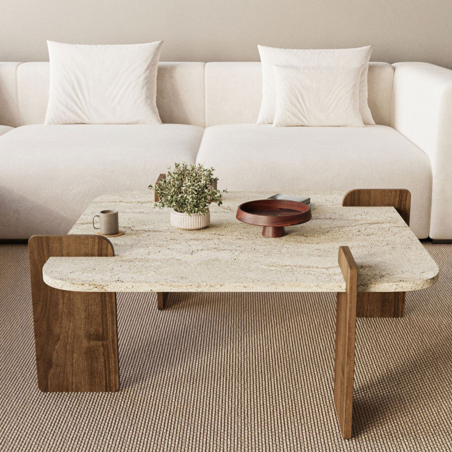 Soleni - Table basse en bois et effet marbre 90x90cm