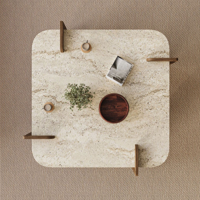 Soleni - Table basse en bois et effet marbre 90x90cm