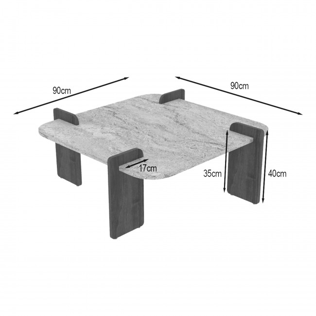 Soleni - Table basse en bois et effet marbre 90x90cm