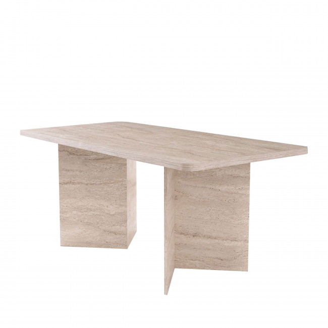 Sam - Table à manger rectangulaire 8 personnes effet travertin