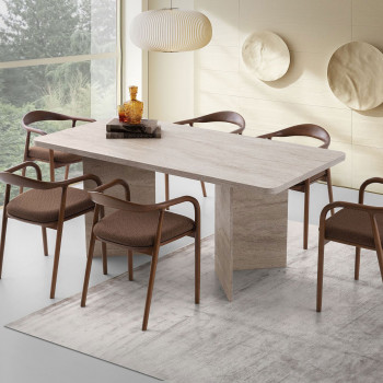 Sam - Table à manger rectangulaire 8 personnes effet travertin