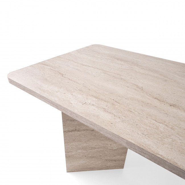 Sam - Table à manger rectangulaire 8 personnes effet travertin