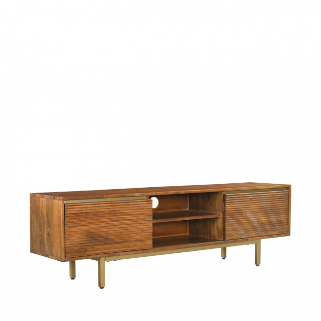 Liro - Meuble TV 2 portes en bois massif et métal L150cm