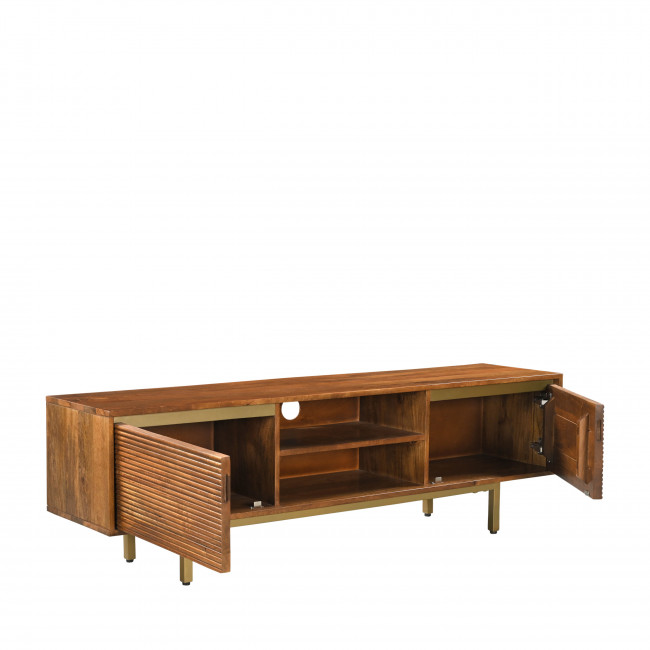 Liro - Meuble TV 2 portes en bois massif et métal L150cm