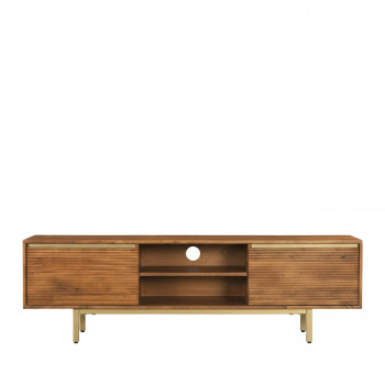 Liro - Meuble TV 2 portes en bois massif et métal L150cm