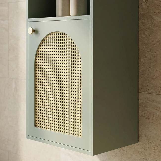Ali - Colonne de rangement suspendue en bois et cannage H135cm