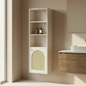 Ali - Colonne de rangement suspendue en bois et cannage H135cm