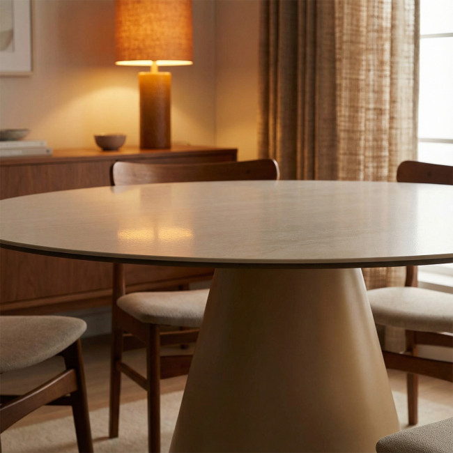 Chiba - Table à manger 4 personnes ronde effet travertin