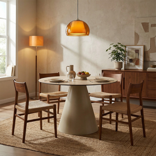 Chiba - Table à manger 4 personnes ronde effet travertin