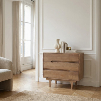 Bogor - Commode 3 tiroirs en bois massif L80cm
