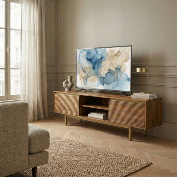 Liro - Meuble TV 2 portes en bois massif et métal L150cm