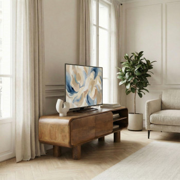 Sira - Meuble tv 2 portes en bois massif L140cm