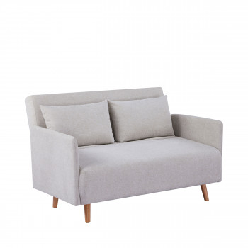 Belushi - Canapé convertible 2 places en tissu pieds bois clair